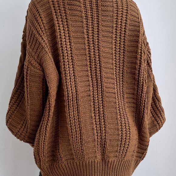 Brown Casual Womens Bishop Sleeve Button Up Cardigan - Picture 3 of 5